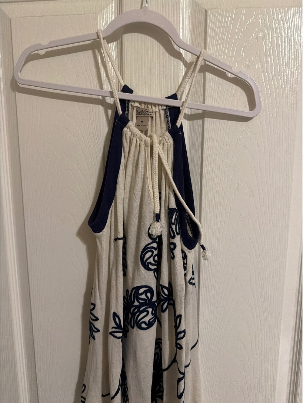 Lucky Brand Medium Cream and Navy Blue Floral Halter Dress